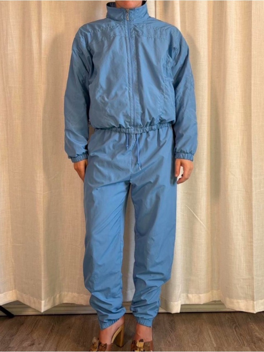 Light Blue Nylon Track Jacket and Pants Set